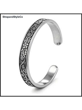 Stainless Steel Vintage Floral Open Cuff Bracelet Engraved Bangle for Women
